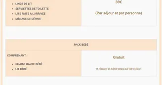 Village vacances - OPTIONS - tarifs 2026 Village vacances - OPTIONS - tarifs 2026